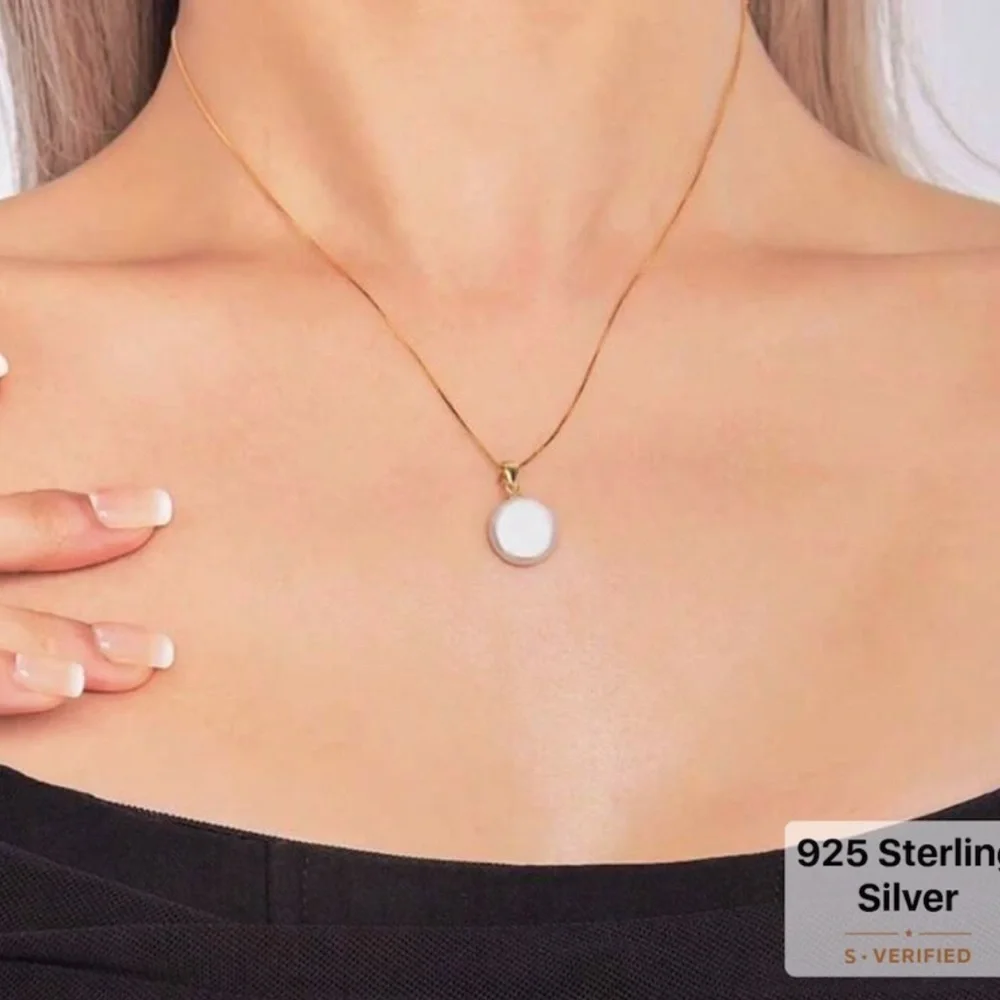 Pearl Button Coin Sterling Silver Necklace - Picture 4 of 8